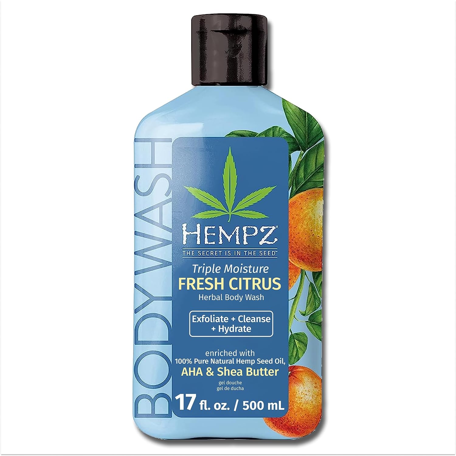 Hempz Triple Moisture Body Wash - Grapefruit & Peach - Hydrating for Sensitive Skin, Scented, Exfoliating with Shea Butter, Pure Hemp Seed Oil, and Algae for Sensitive Skin - 17