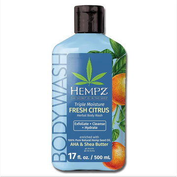 Hempz Triple Moisture Body Wash - Grapefruit & Peach - Hydrating for Sensitive Skin, Scented, Exfoliating with Shea Butter, Pure Hemp Seed Oil, and Algae for Sensitive Skin - 17
