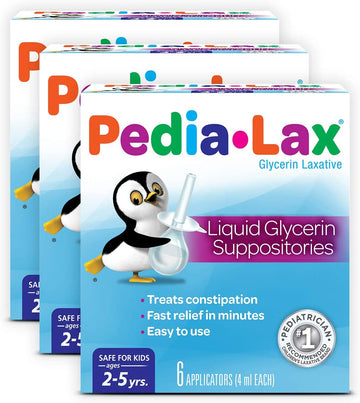 Pedia-Lax Laxative Liquid Glycerin Suppositories for Kids, Ages 2-5, 6 CT,