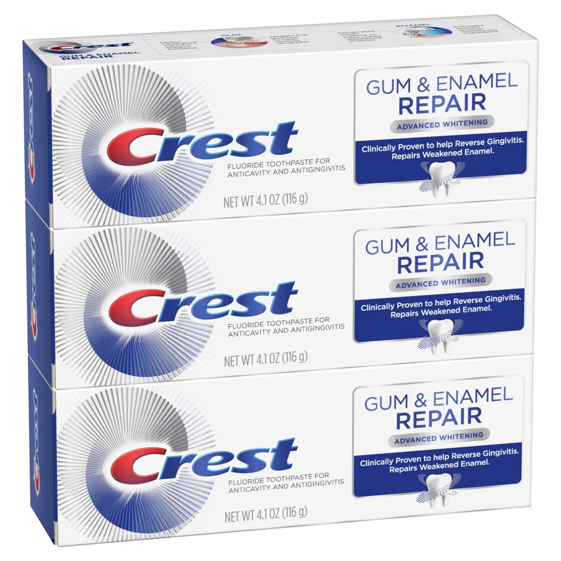 Crest Gum & Enamel Repair Toothpaste, Advanced Whitening, 4.1 (Pack of 3) ( Packaging May Vary )