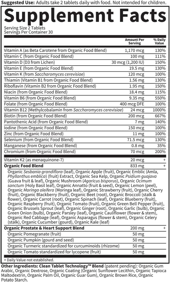 Garden of Life Organics Whole Food Multivitamin for Men 40+, 60 Tablet