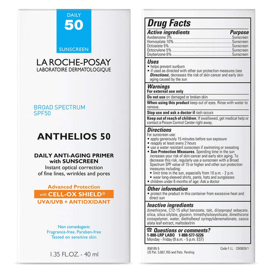 La Roche-Posay Anthelios Anti-Aging Primer with Sunscreen, 50 SPF, Blurs Fine Lines and Wrinkles with Daily Sun Protection, 1.35   (Pack of 1)