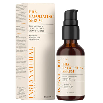 InstaNatural BHA Exfoliating Face Serum, Minimizes Lines, Wrinkles, and Blemishes, with Vitamin C and Salicylic Acid, 1