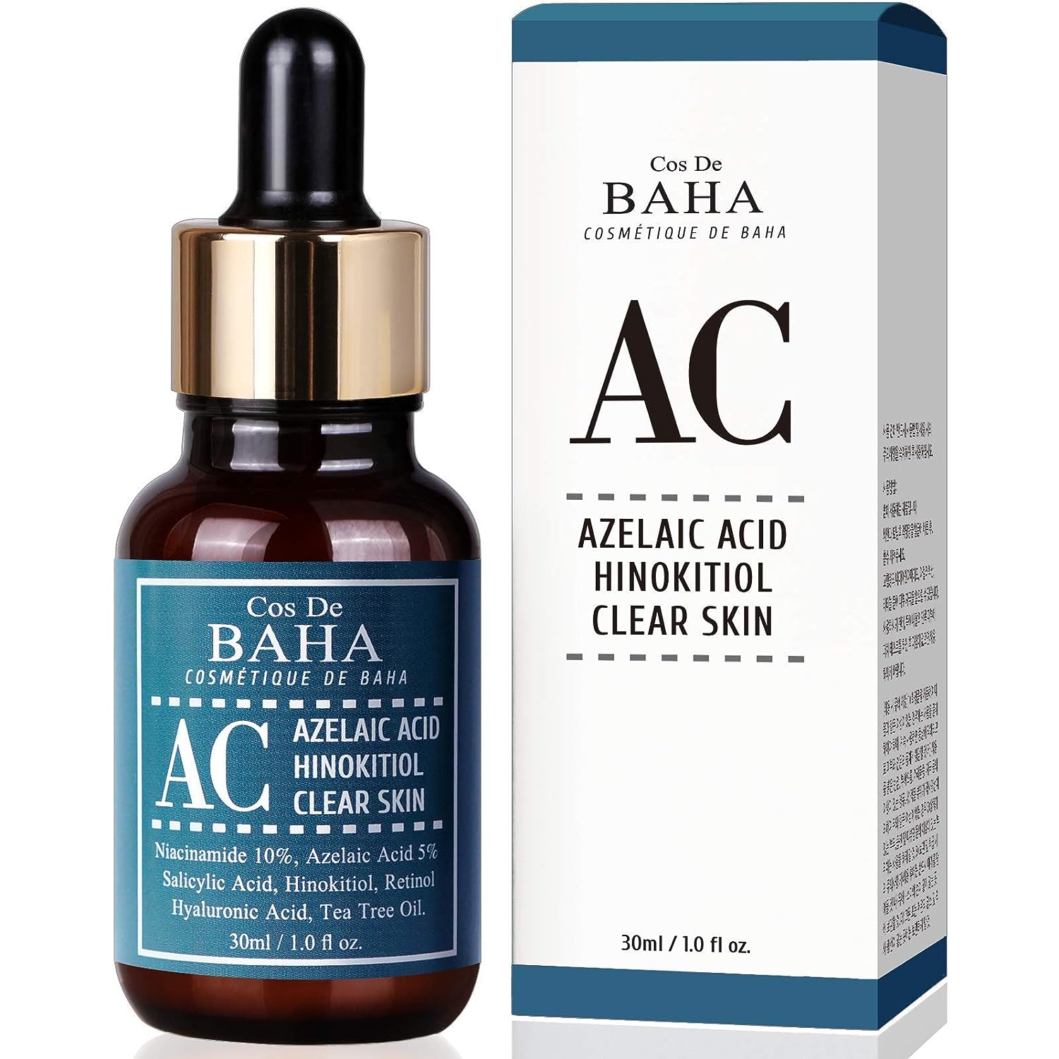 Azelaic Acid + Tea Tree Clear Skin Facial Serum With Niacinamide 10%, Salicylic Acid, Retinol - Fast & Efficient Cystic Acne, Age-Defying, Relieve Trouble Skin Formula, 1   (30)
