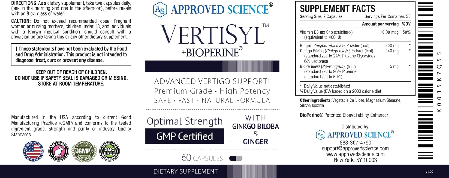 Approved Science VertiSyl - Support Vertigo, Dizziness, and Nausea - G