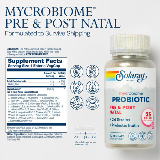 SOLARAY Mycrobiome Probiotic Pre and Post Natal Formula, Prenatal Prob