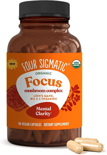 Four Sigmatic Focus Capsules | Lion's Mane Supplement Capsules | Brain Boosting Complex with Ashwagandha, Bacopa Monnier