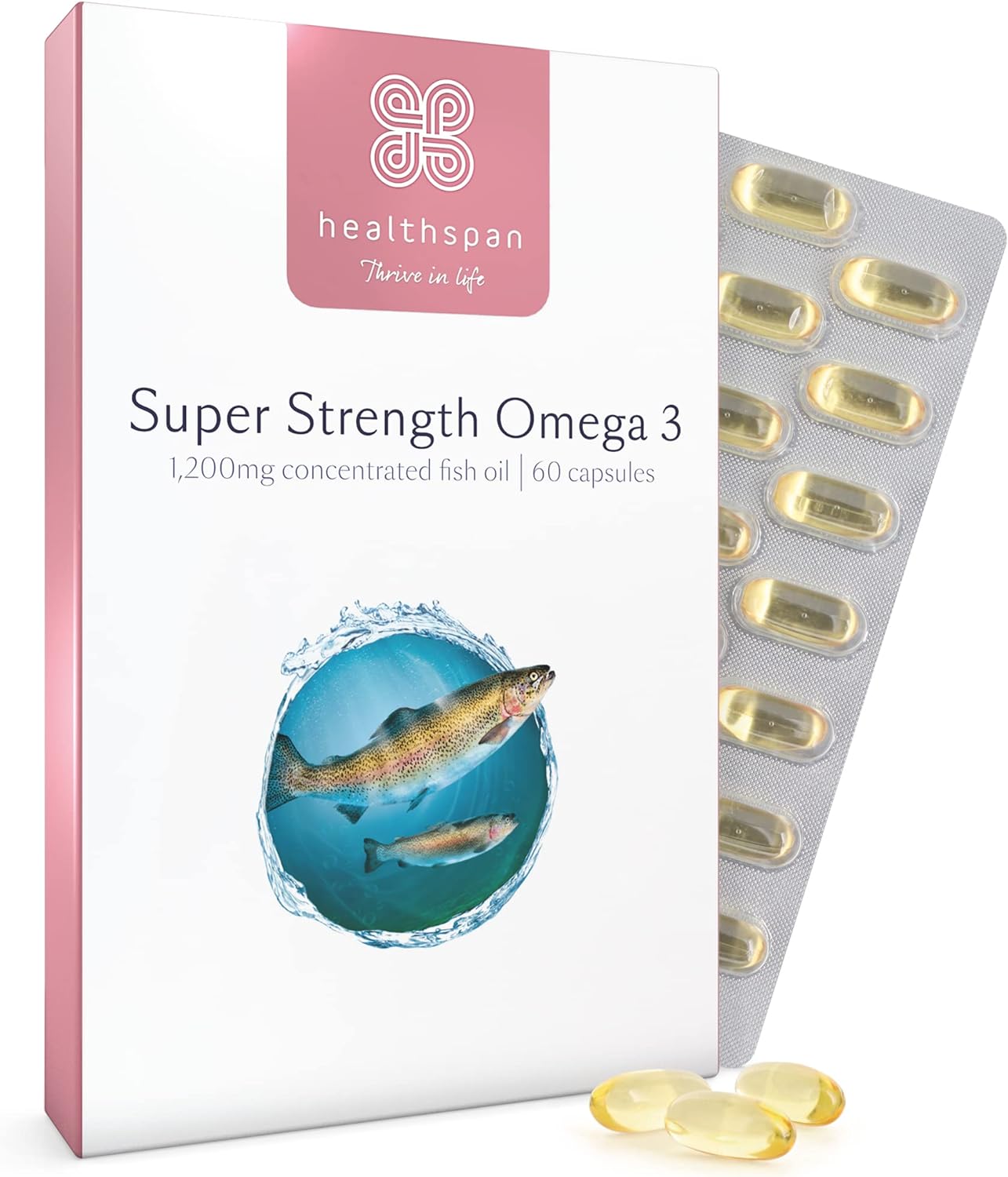 Healthspan Super Strength Omega 3 1,200mg (60 Capsules) | Brain, Heart150 Grams