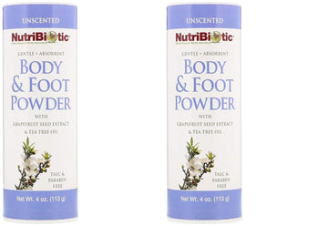 NutriBiotic Body & Foot Unscented Powder (Pack of 2) with Tea Tree Leaf Oil, Corn Starch, Sodium Bicarbonate and Grapefruit Seed Extract,