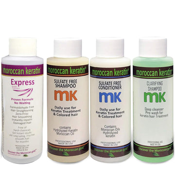 Moroccan Keratin Express Smoothing Straightening Hair Treatment Formaldehyde Free No-Wait Formula Instant Results 120x4 with Clarifying Shampoo, Sulfate-Free Shampoo and Conditioner