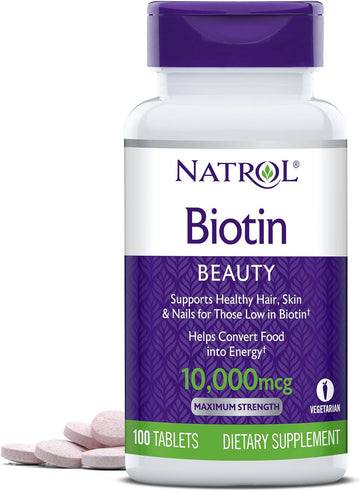 Natrol Biotin Beauty Tablets, Promotes Healthy Hair, Skin and Nails, H