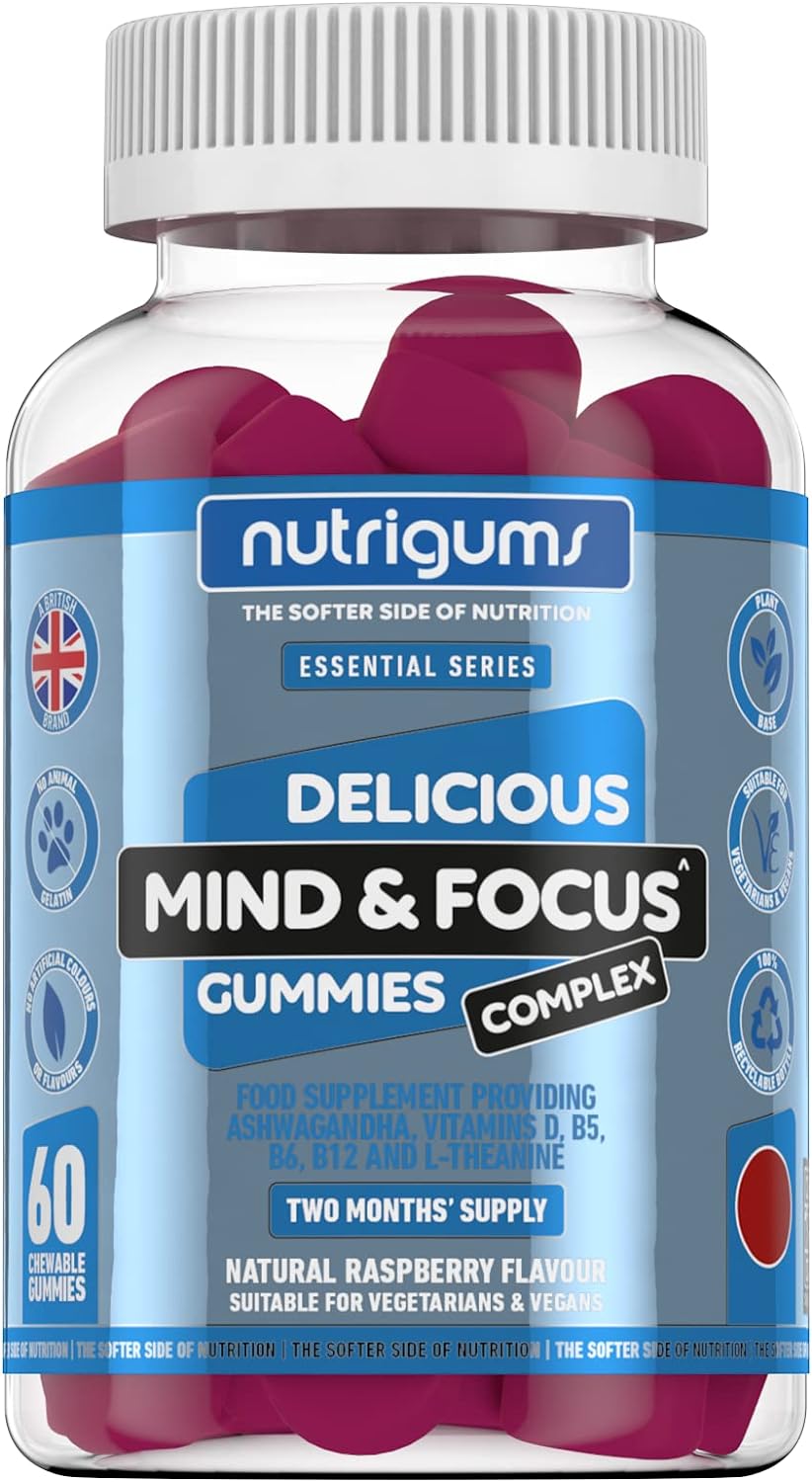 Mind & Focus Ashwagandha Gummy | Raspberry Flavour | 60 Vegan Gummies 180 Grams