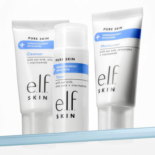 e.l.f. Skin Pure Skin Back to Basics Mini Kit, Clean & Gentle Cleanser, Toner & Moisturizer, Great for Sensitive Skin, TSA-Friendly Sizes