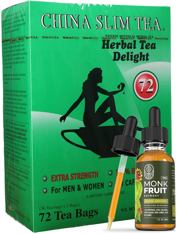 China Slim Tea Dieter's Delight + Gaudum Monk Fruit Extract Sweetener Liquid (72 Tea Bags)