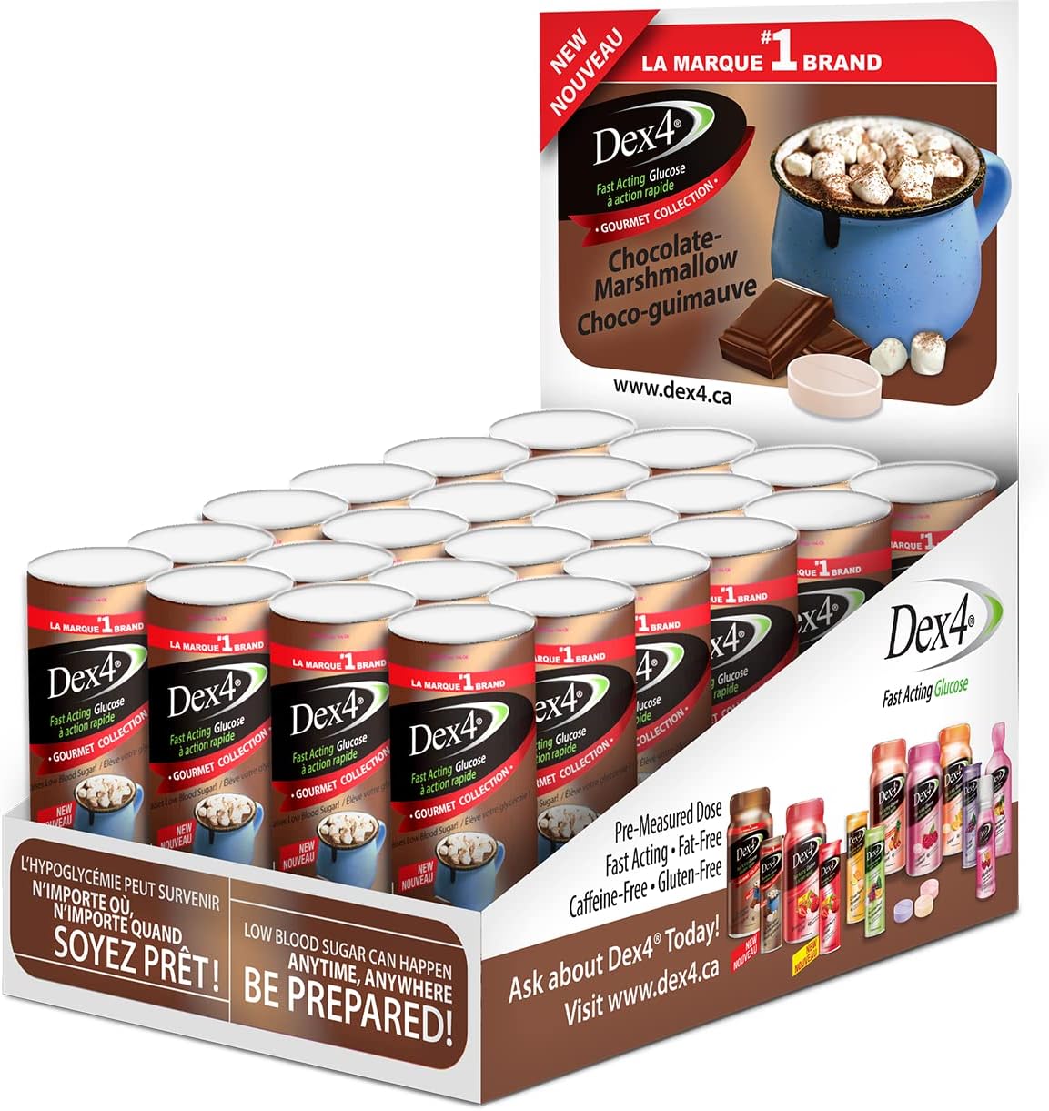 Dex4 Glucose Tablets, Chocolate Marshmallow, 24-Pack of Dex4 Tubes, 10