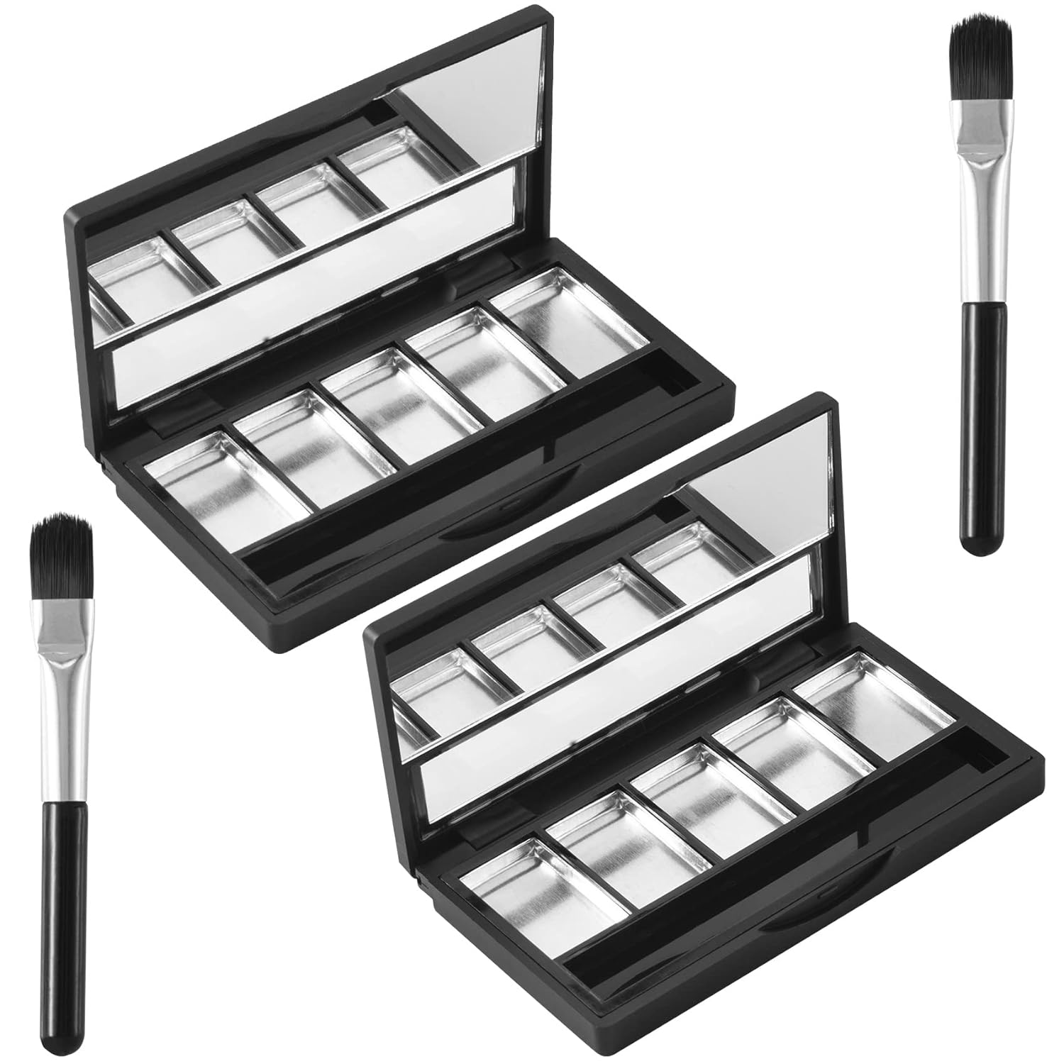 OIIKI 2PCS Empty Eyeshadow Palettes Containers with 5 Aluminum Grids, Mirror and Eyeshadow Brush, Eyeshadow Empty Case, Makeup Containers for Eyeshadow Powder for Women, Girls