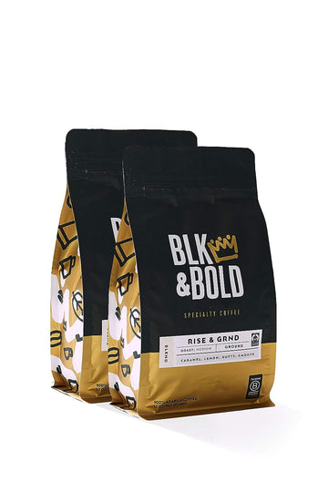 BLK & Bold | Rise & GRND Coffee Blend | Fair Trade Certified | Medium Roast | Ground Coffee | 2 pack bags