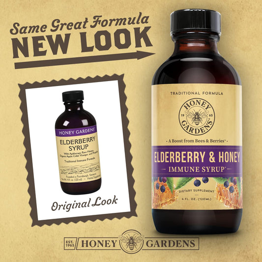 Honey Gardens Elderberry Syrup with Grade A Raw Honey, Propolis, Organ