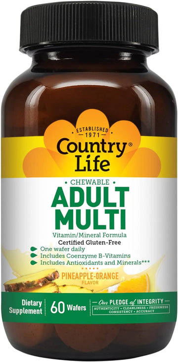 Country Life Chewable Adult Multi Vitamin-Mineral Formula, 60 Wafers,