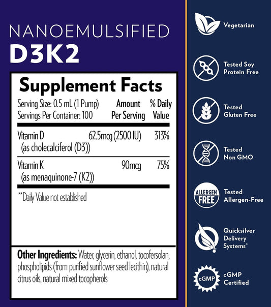 Quicksilver Scientific Nanoemulsified D3K2 - Emulsified Liquid Vitamin
