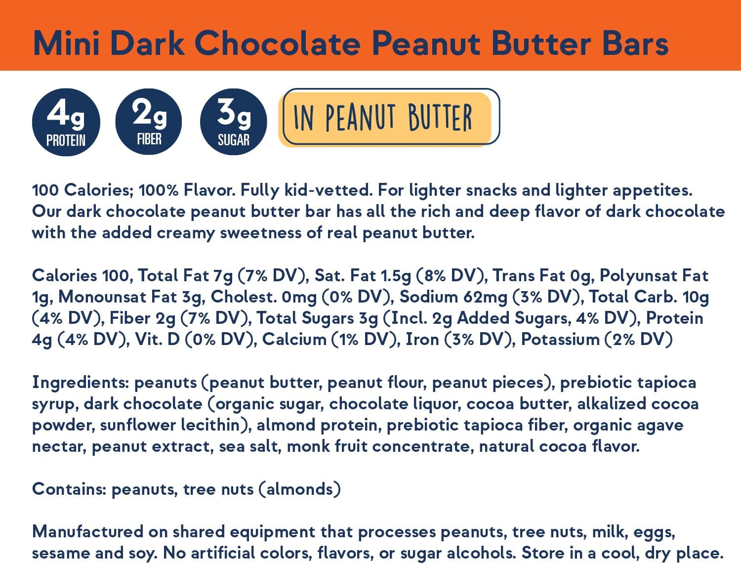 Zing Dark Chocolate Peanut Butter Kids Protein Bars, Gluten Free 100 C