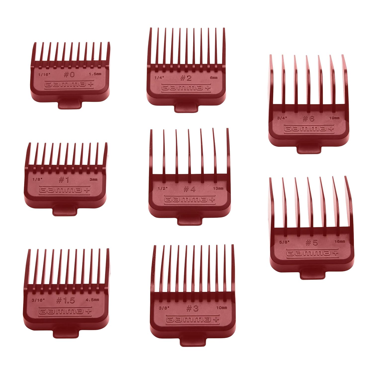 GAMMA+ Professional Dub Magnetic Hair Clipper Guards from 1/16 to 3/4" Premium Neodymium Red