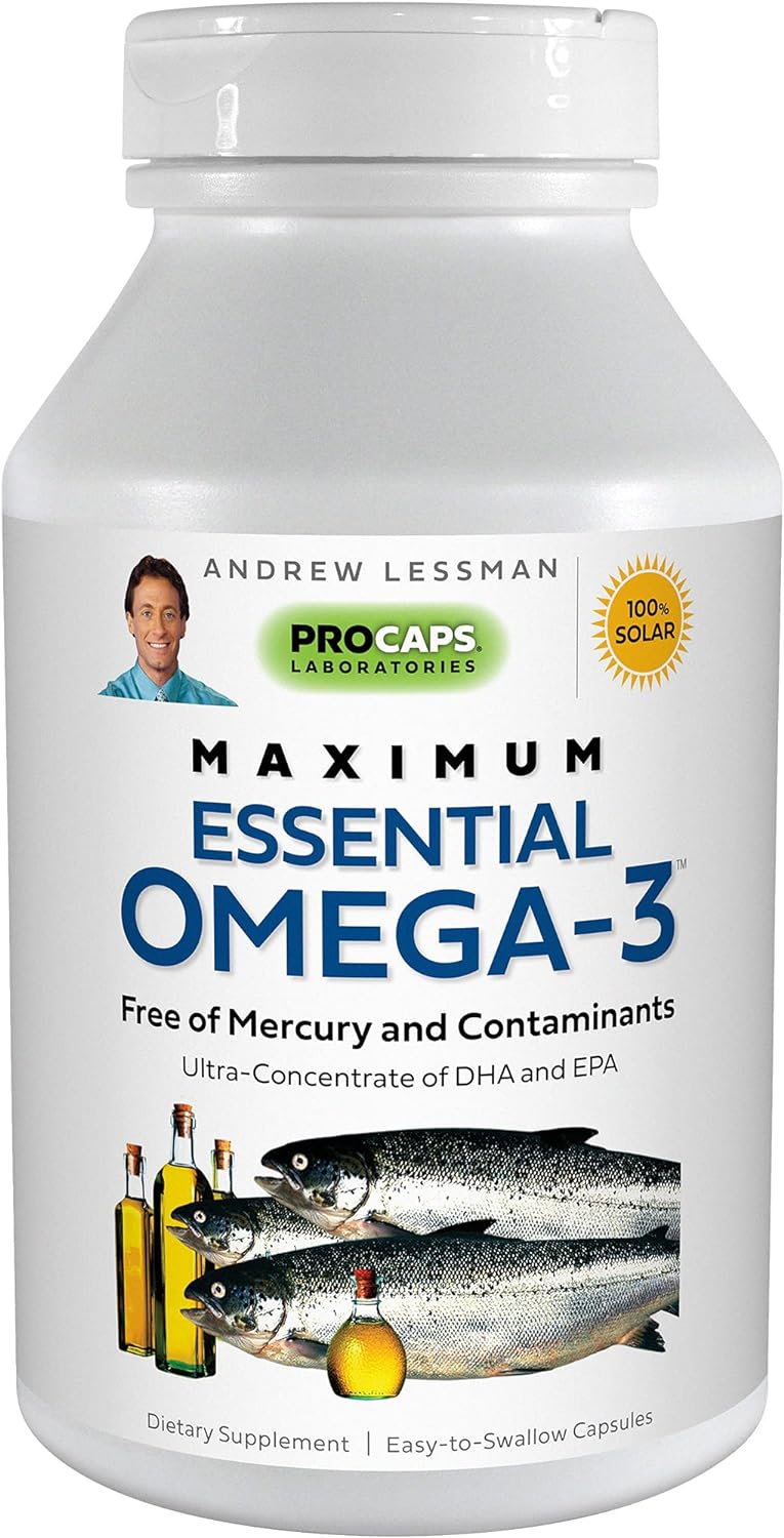 ANDREW LESSMAN Maximum Essential Omega-3 Unflavored 60 Softgels - Ultra-Pure, High Potency Omega-3 Oils. High DHA, No St