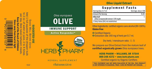 Herb Pharm Certified Organic Olive Leaf Liquid Extract for Immune Syst