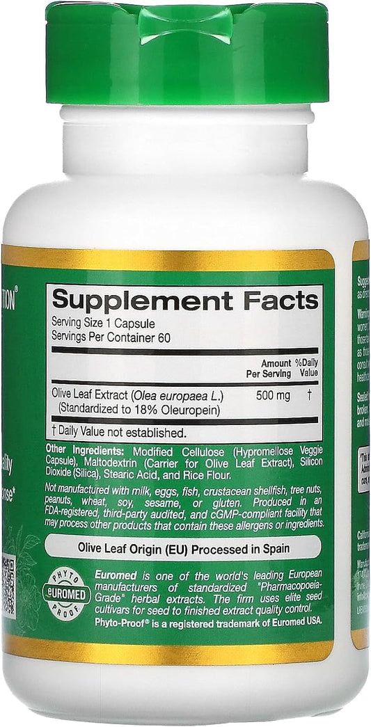 Olive Leaf Extract 500 mg, 18% Oleuropein, Processed in Spain, 3rd Par
