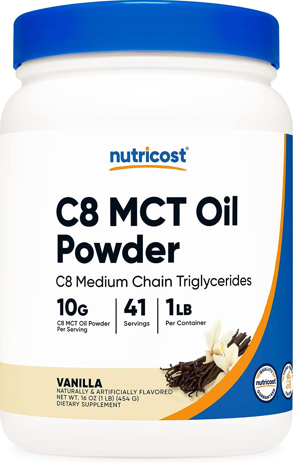 Nutricost C8 MCT Oil Powder 1 (16) Vanilla avor - 95% C8 MCT Oil Powder, Best for Keto Diets, Non-GMO, Gluten Free