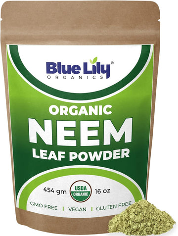 Blue Lily Organics - Organic Neem Leaf Powder (Azadirachta Indica) 16 oz (454 gm), USDA Certified, 100% Pure Neem Leaves