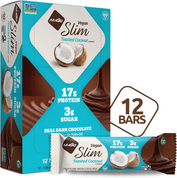 NuGo Slim Dark Chocolate Toasted Coconut, 16g Vegan Protein, 3g Sugar,1.19 Pounds