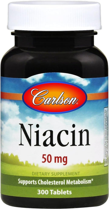 Carlson - Niacin, 50 mg, Supports Cholesterol Metabolism, Energy Production, Heart Health, Nerve Function, 300 Tablets