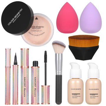 Full Coverage Liquid Foundation Makeup Powder Mascara Eyeliner Makeup Brushes Foundation Brush 2 Makeup Sponges Make up