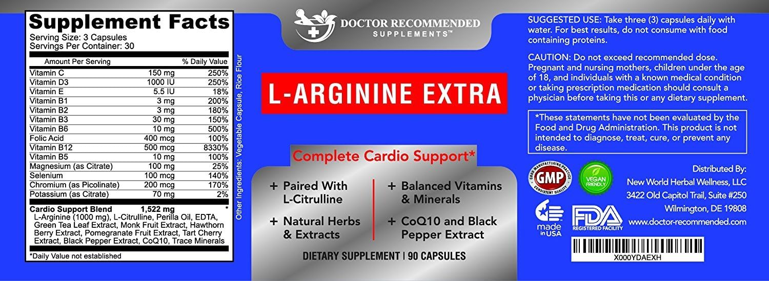 DOCTOR RECOMMENDED SUPPLEMENTS Premium L-Arginine 1000 MG Nitric Oxide