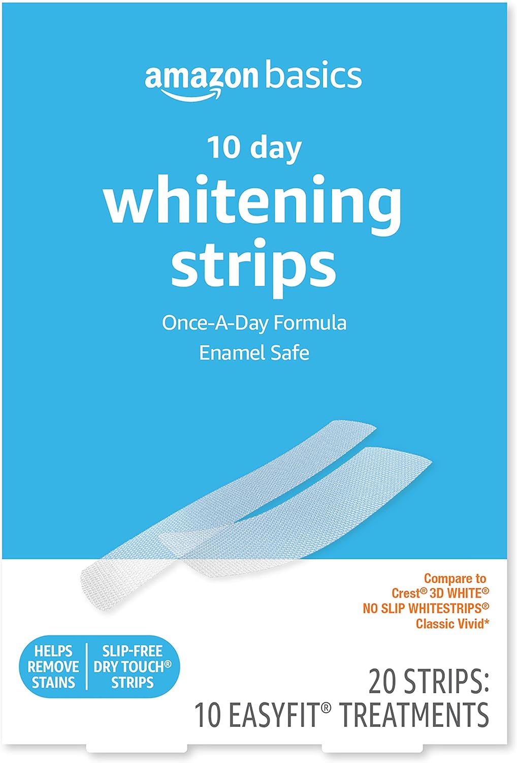 Amazon Basics 10 Day Teeth Whitening Strips Kit, 20 Count (Previously Solimo)