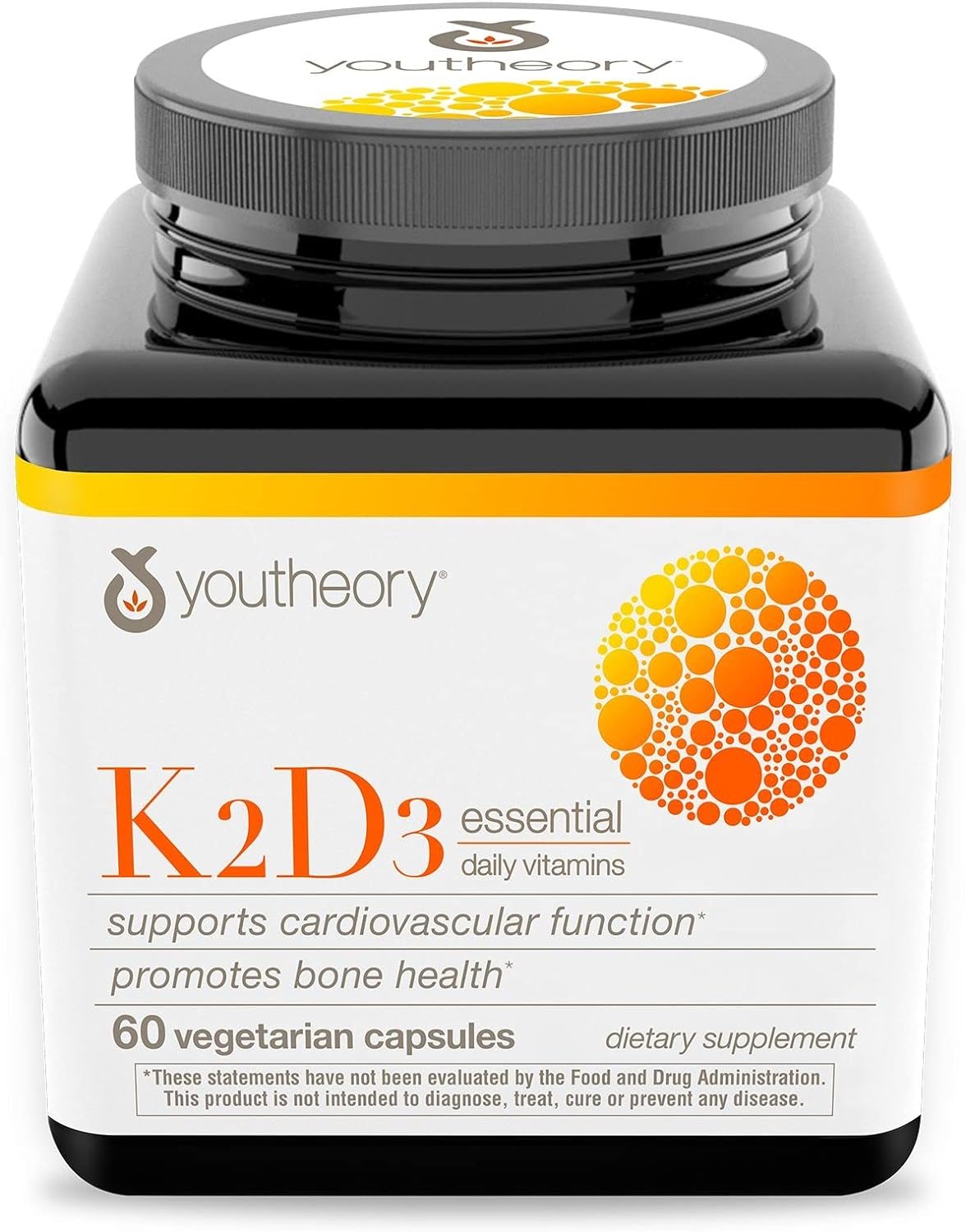 Youtheory K2 and D3 Daily Vitamin Supplement for Calcium Absorption, Bone Strength and Cardiovascular Support, 60 Vegetarian Capsules
