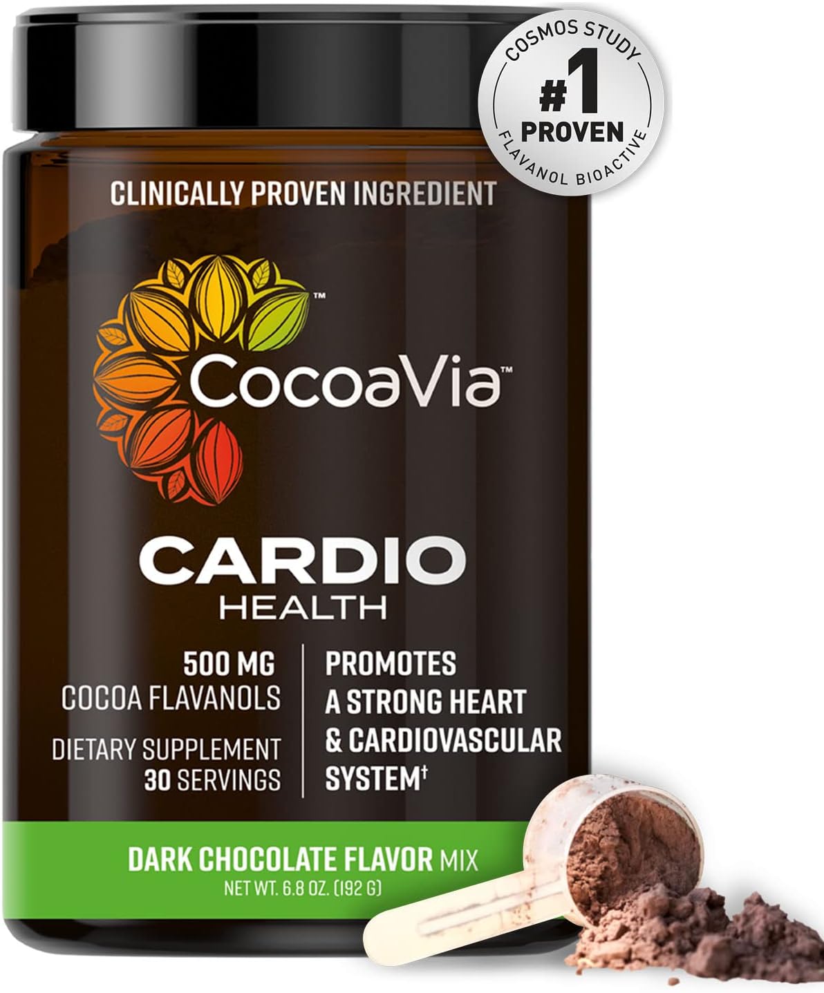 CocoaVia Cardio Health Cocoa Powder, 30 Servings, 500mg Cocoa Flavanols, Support Heart Health, Boost Nitric Oxide, Impro