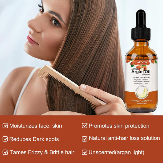 Yecuce Argan Oil of Morocco,Organic Cold Pressed Carrier Oil for Men Women,Argan Oil Hair Serum for Split End,Frizz Cont