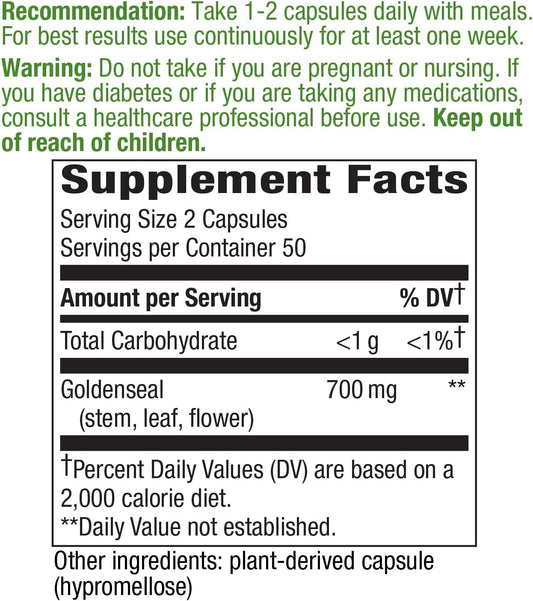 Nature's Way Premium Herbal Goldenseal Herb 700 mg per serving 100 Vca