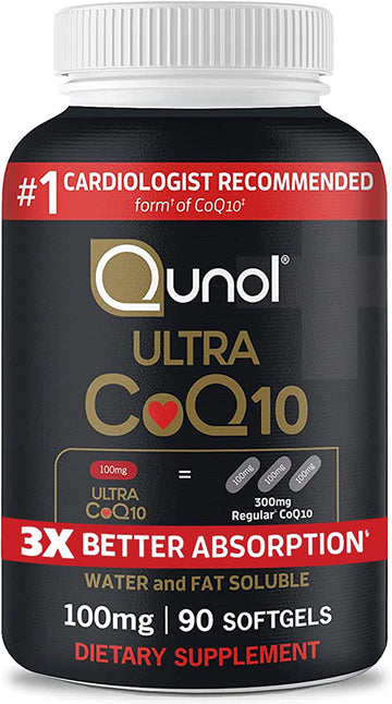 Qunol CoQ10 100mg Softgels Ultra 3X Better Absorption Coenzyme Q10 Supplements - Antioxidant Supplement for Vascular and Heart Health & Energy Production - 3 Month Supply - 90 Count