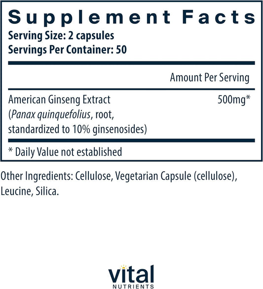 Vital Nutrients - American Ginseng - Energy Support - Mental and Physi