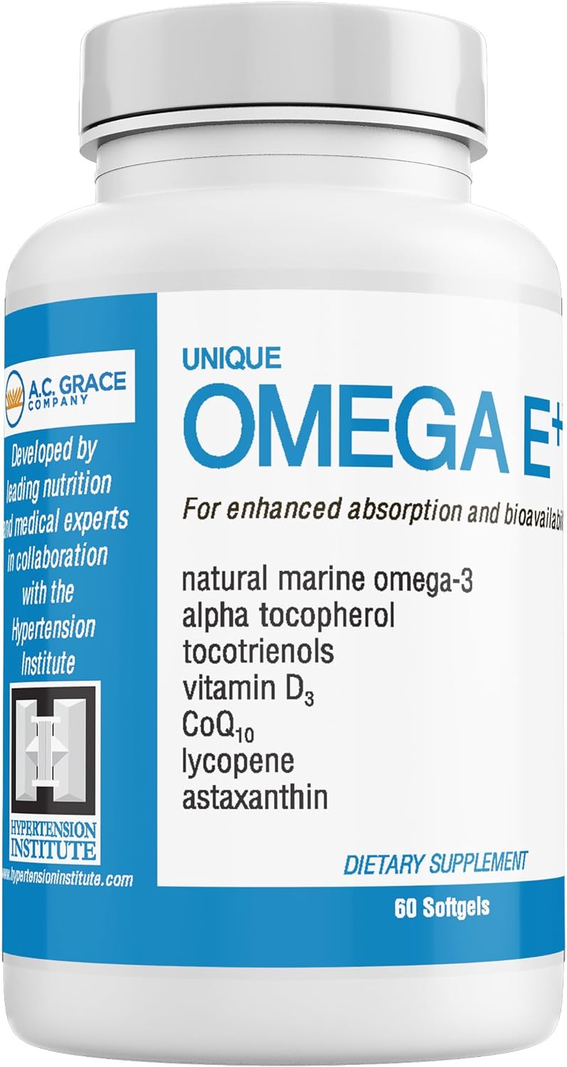 UNIQUE E A.C. Grace Company Omega E+ - Fish Oil Supplement - with Marine Omega-3 Fatty Acids, Vitamin E, Vitamin D3, and