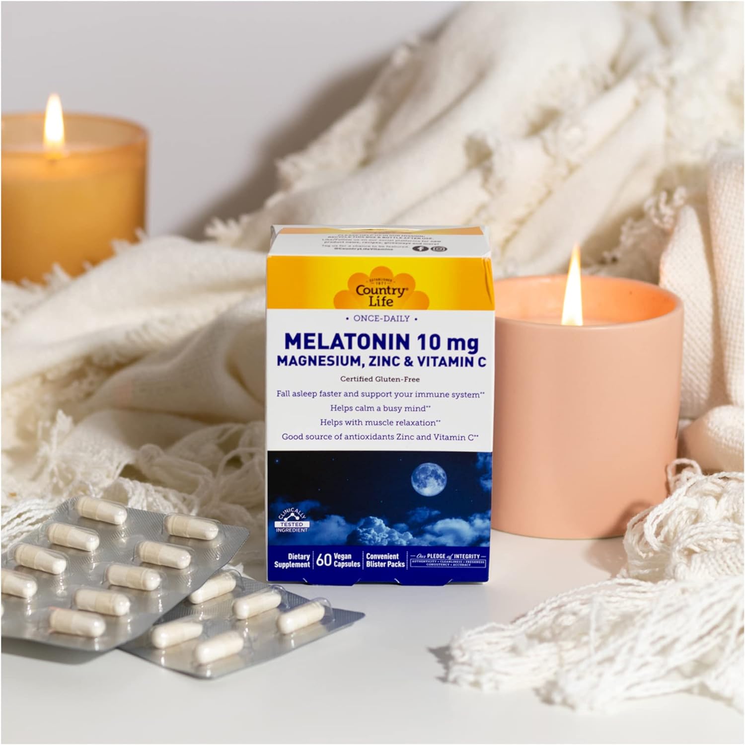Country Life Melatonin 10mg Magnesium, Zinc, & Vitamin C, Once Daily, 