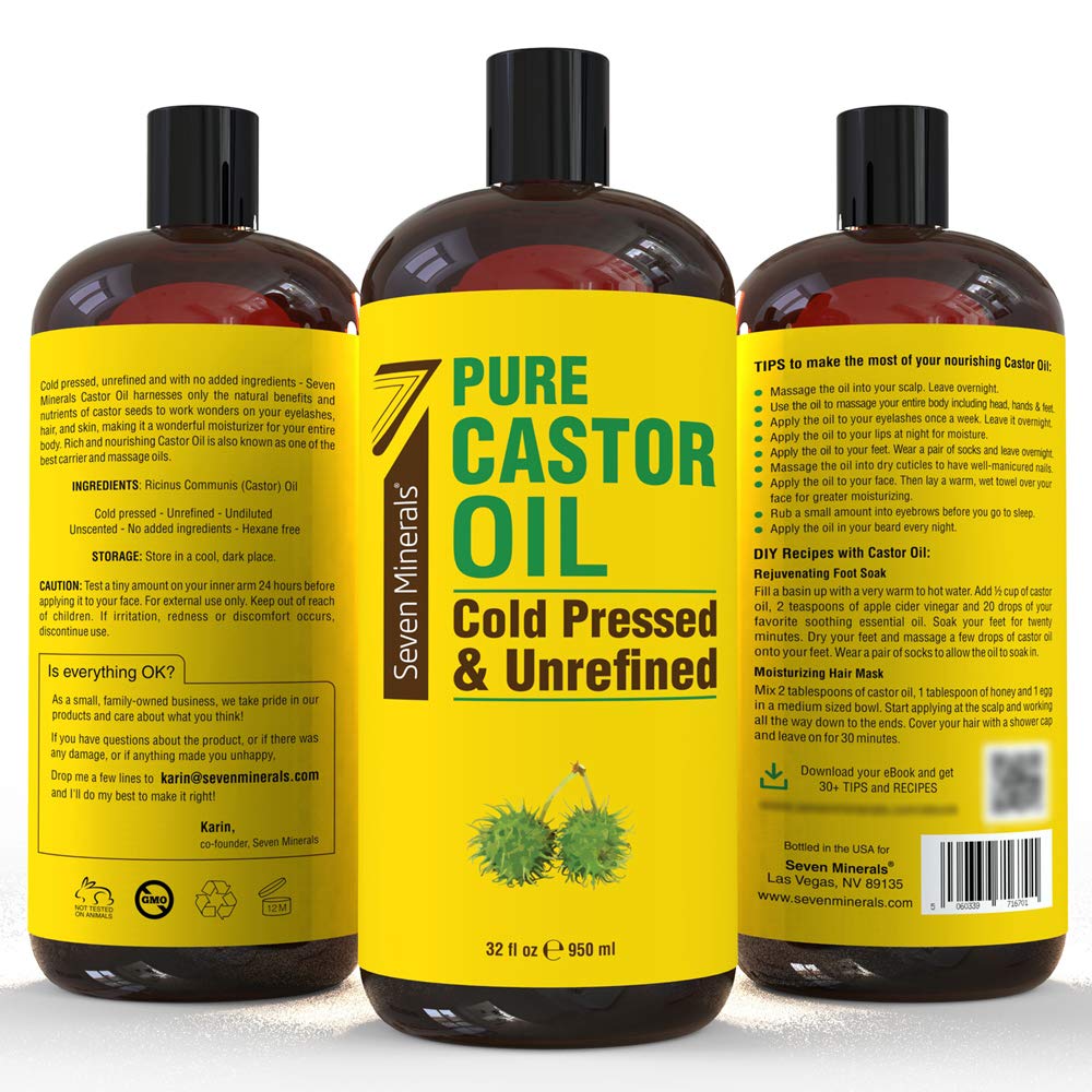 Seven Minerals Pure Cold Pressed Castor Oil - Big 32 fl oz B