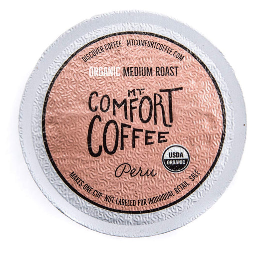 Mt. Comfort Coffee Organic Peru Medium Roast, 36 Count Coffee Pods - K-Cup Compatible Including 2.0 - Roasted Ground Coffee