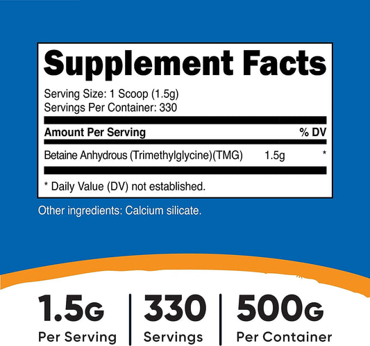 Nutricost Betaine Anhydrous Trimethylglycine (TMG) Powder 500 Grams