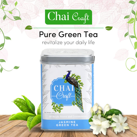 Chai Craft Jasmine Green Tea, Premium & Luxurious Loose Leaf Teas Tin Caddy