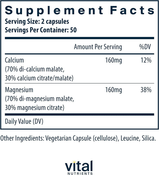Vital Nutrients Calcium and Magnesium | Citrate and Malate Complex | V