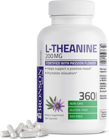 Bronson L-Theanine 200mg (Double-Strength) with Passion Flower Herb, N